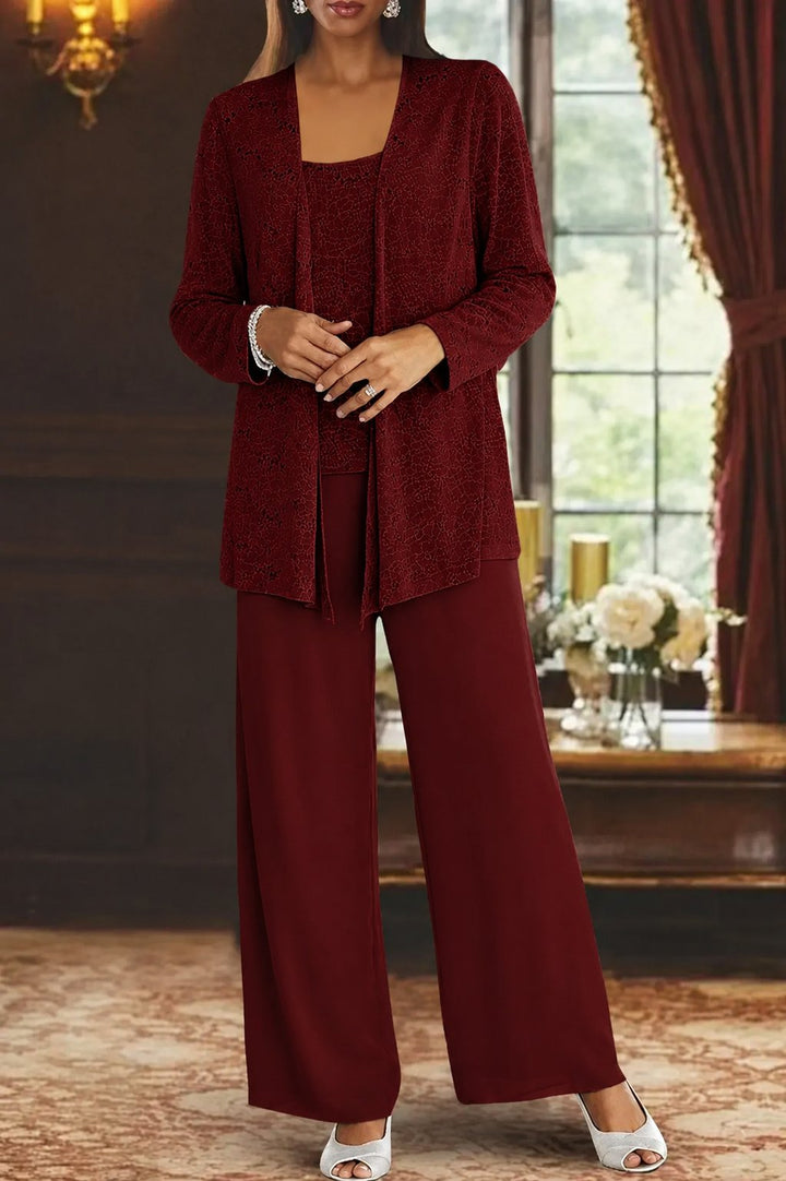 Damen Glitzer Dreiteiler Weite Hose Blazer Set