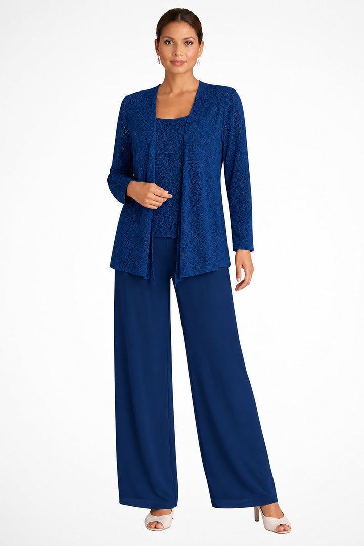 Damen Glitzer Dreiteiler Weite Hose Blazer Set - Navy Blue