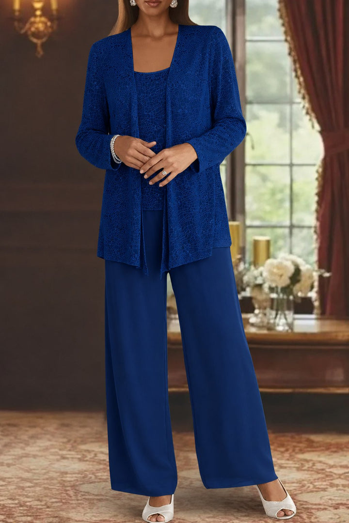 Damen Glitzer Dreiteiler Weite Hose Blazer Set
