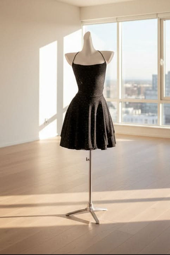 Damen Glitzer Pailletten Cocktailkleid mit Neckholder-Ausschnitt