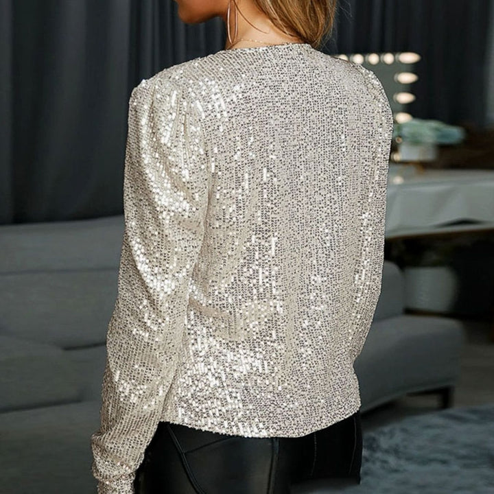 Damen Glitzernde Offene Winterjacke Festlicher Pailletten Blazer