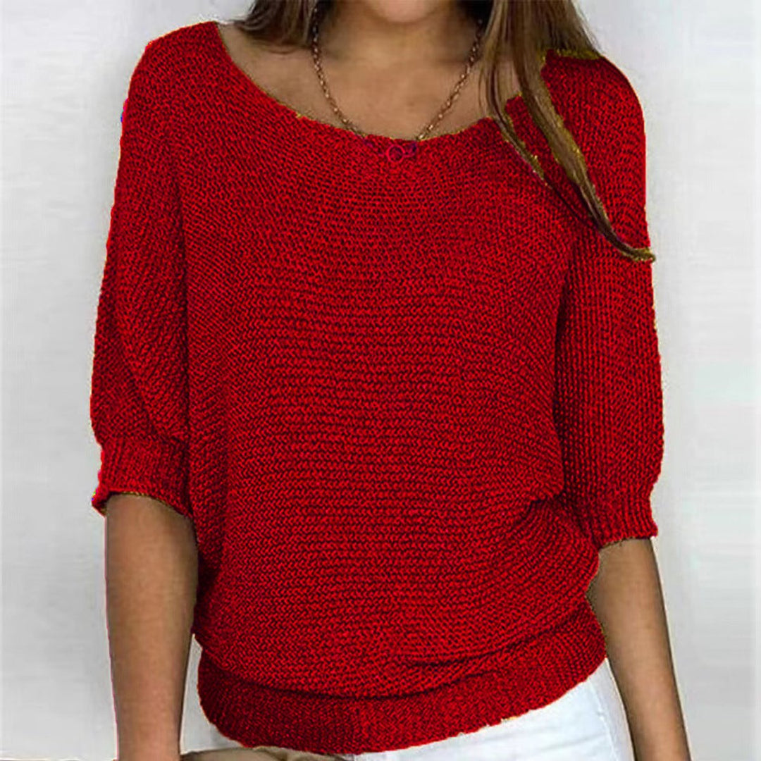 Damen Grobstrick-Pullover mit Rundhalsausschnitt und Halbarm - Rot