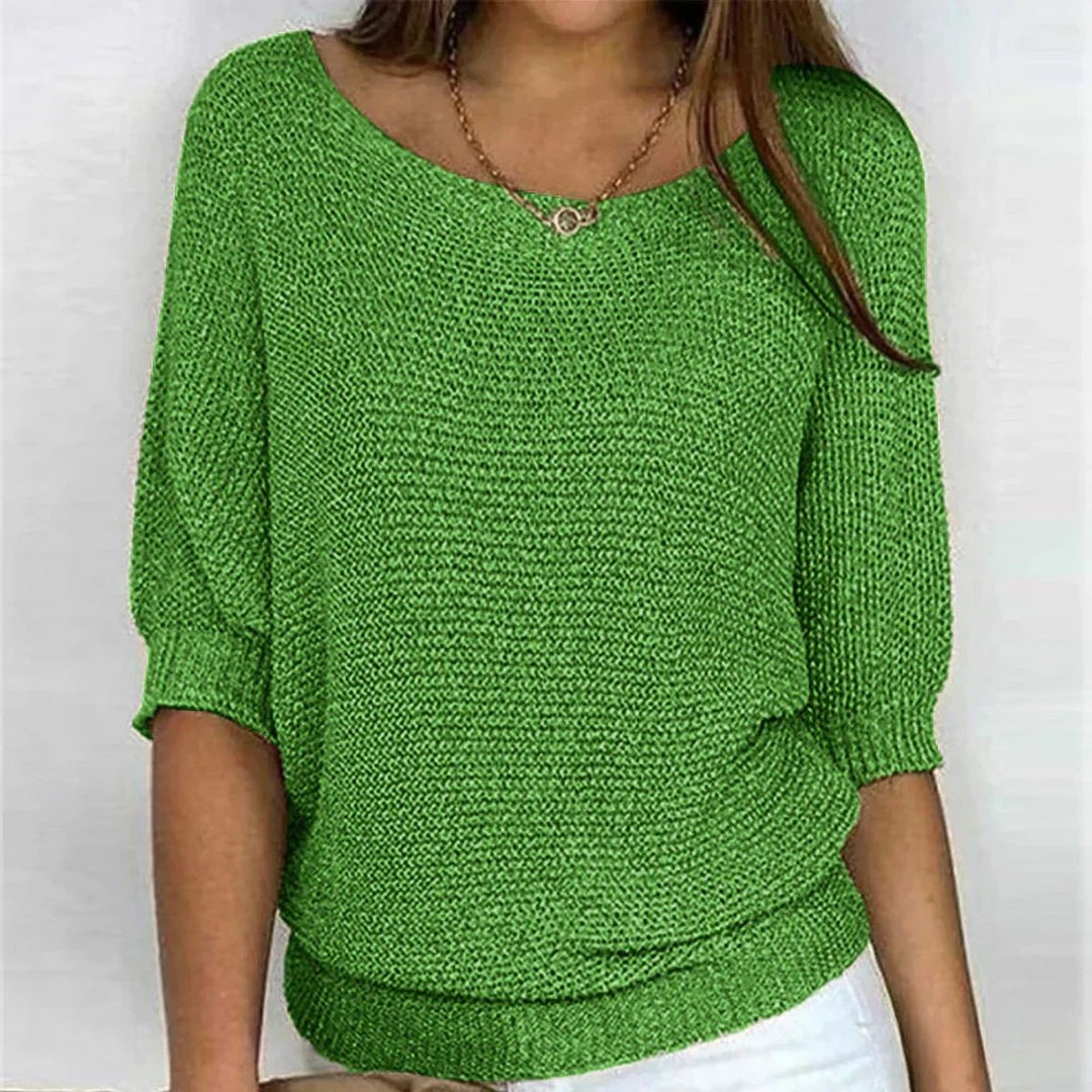 Damen Grobstrick-Pullover mit Rundhalsausschnitt und Halbarm - Grün