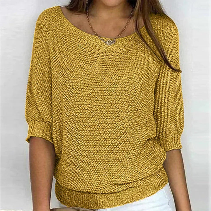 Damen Grobstrick-Pullover mit Rundhalsausschnitt und Halbarm - Gelb