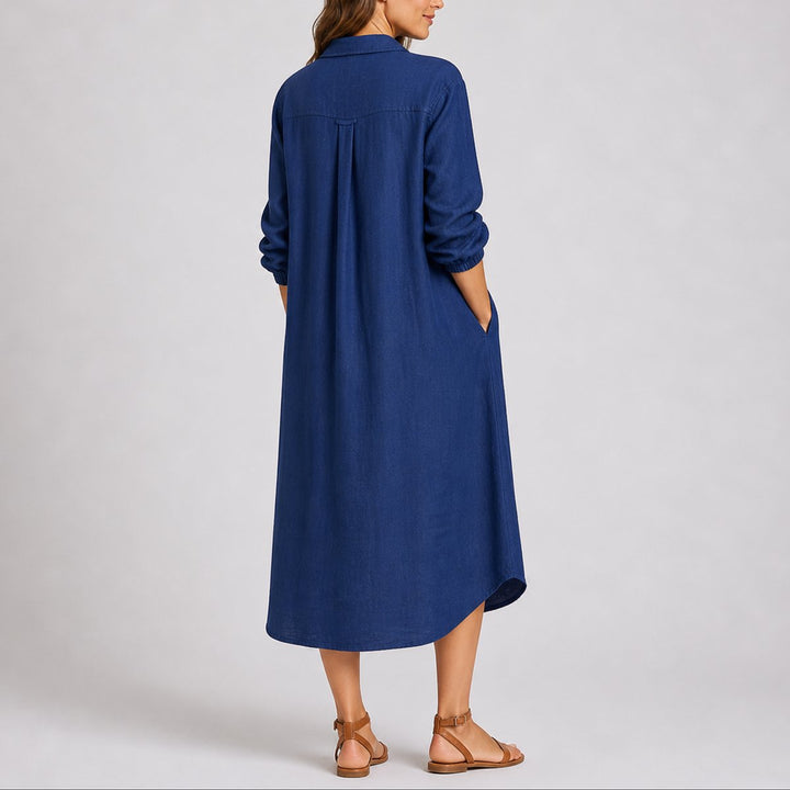 Damen Herbst Hochzeitsgast Kleid langärmliges Midi-Hemdblusenkleid
