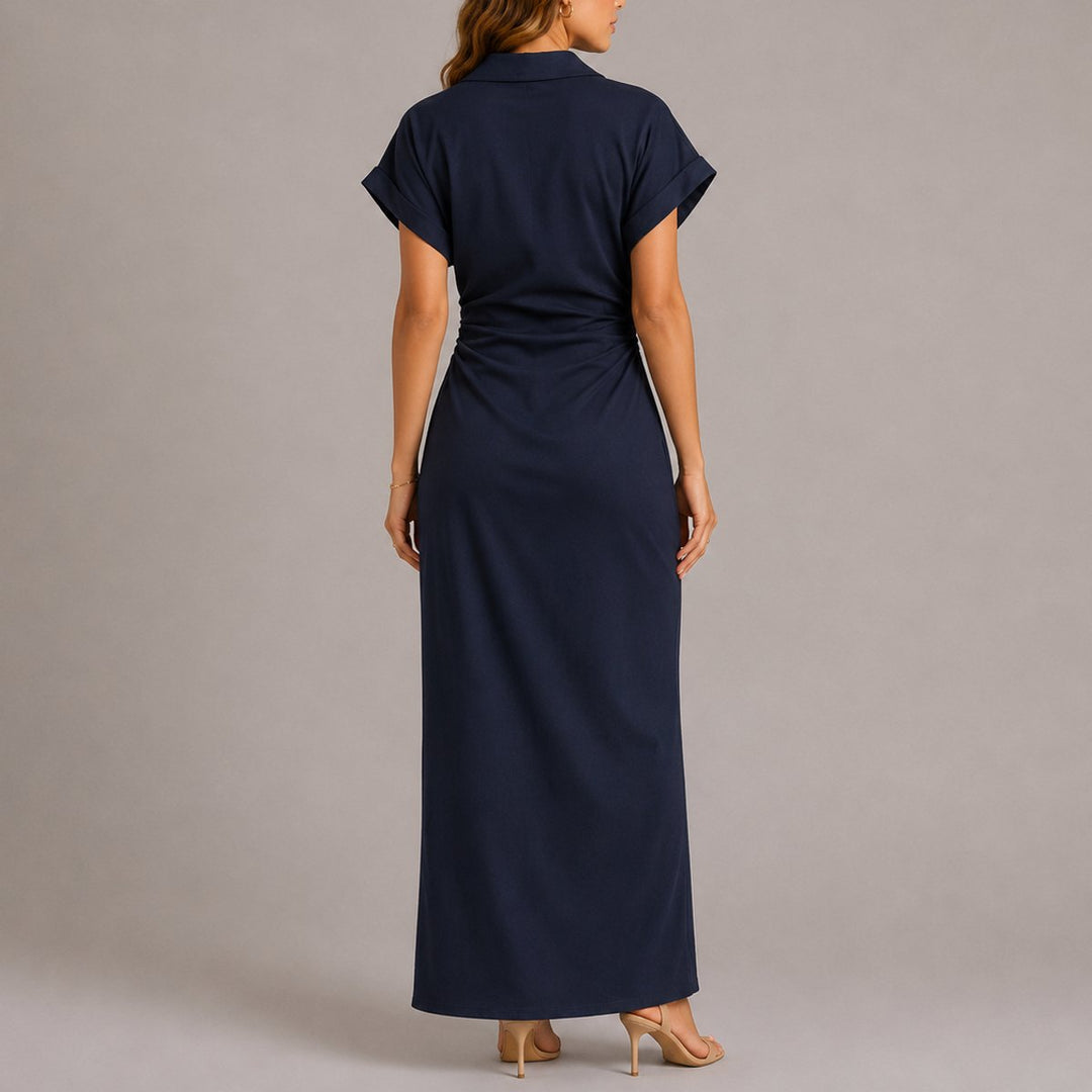 Damen Herbst Hochzeitsgast Maxi-Hemdblusenkleid figurbetont geknöpft