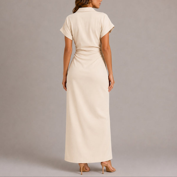 Damen Herbst Hochzeitsgast Maxi-Hemdblusenkleid figurbetont geknöpft