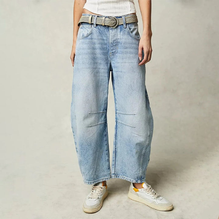Damen High-Waist Barrel-Leg Relaxed-Fit Jeans - Light Blue