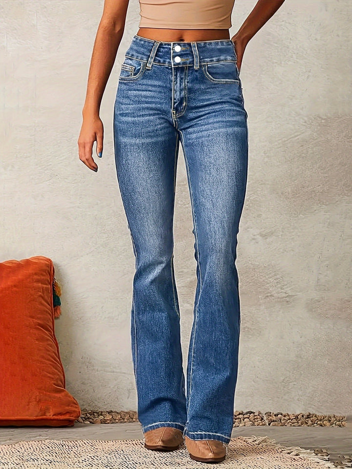Damen High Waist Bootcut Jeans Stretch Denim - Blue