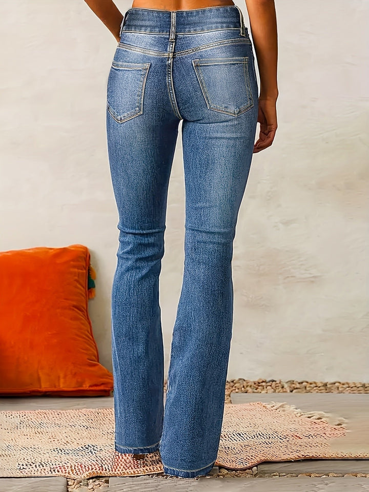 Damen High Waist Bootcut Jeans Stretch Denim