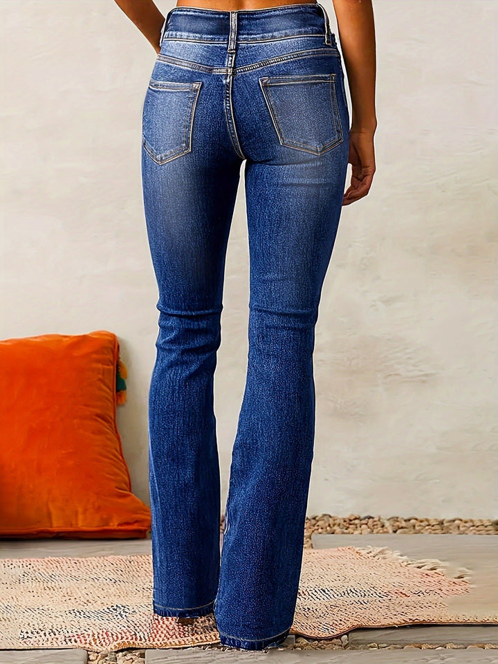 Damen High Waist Bootcut Jeans Stretch Denim