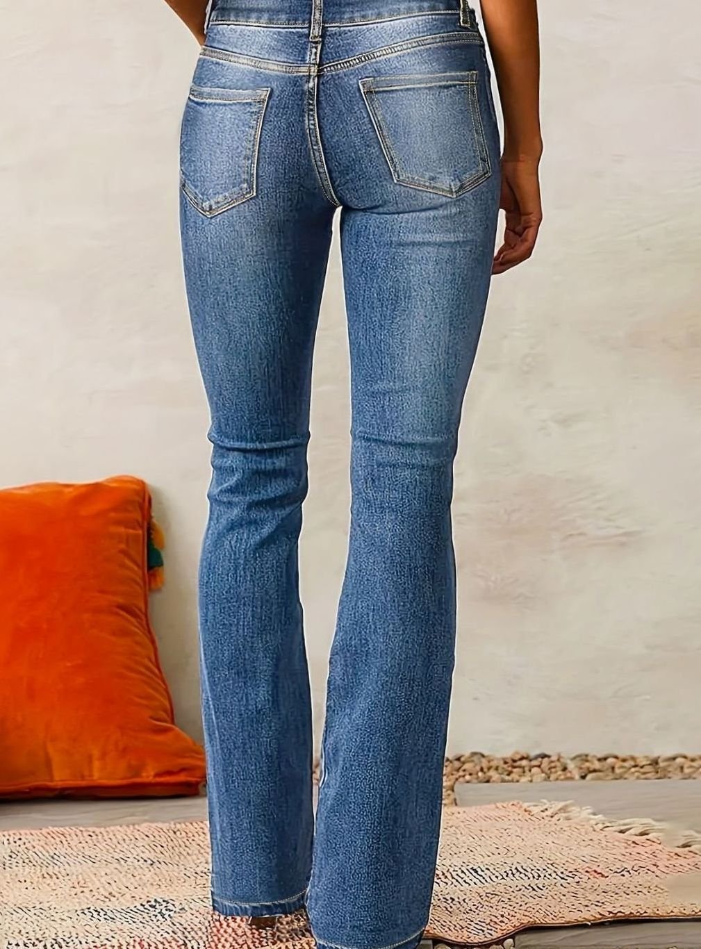 Damen High-Waist Bootcut-Jeans weitem Bein ausgestelltem Schnitt