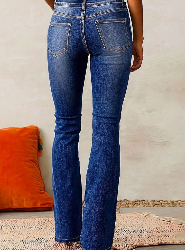 Damen High-Waist Bootcut-Jeans weitem Bein ausgestelltem Schnitt