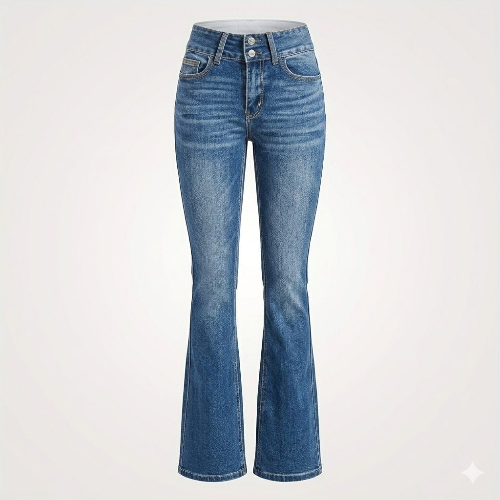 Damen High-Waist Flared-Jeans figurformende Schlaghose