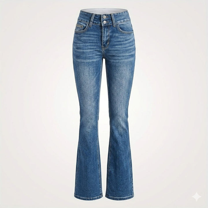 Damen High-Waist Flared-Jeans figurformende Schlaghose
