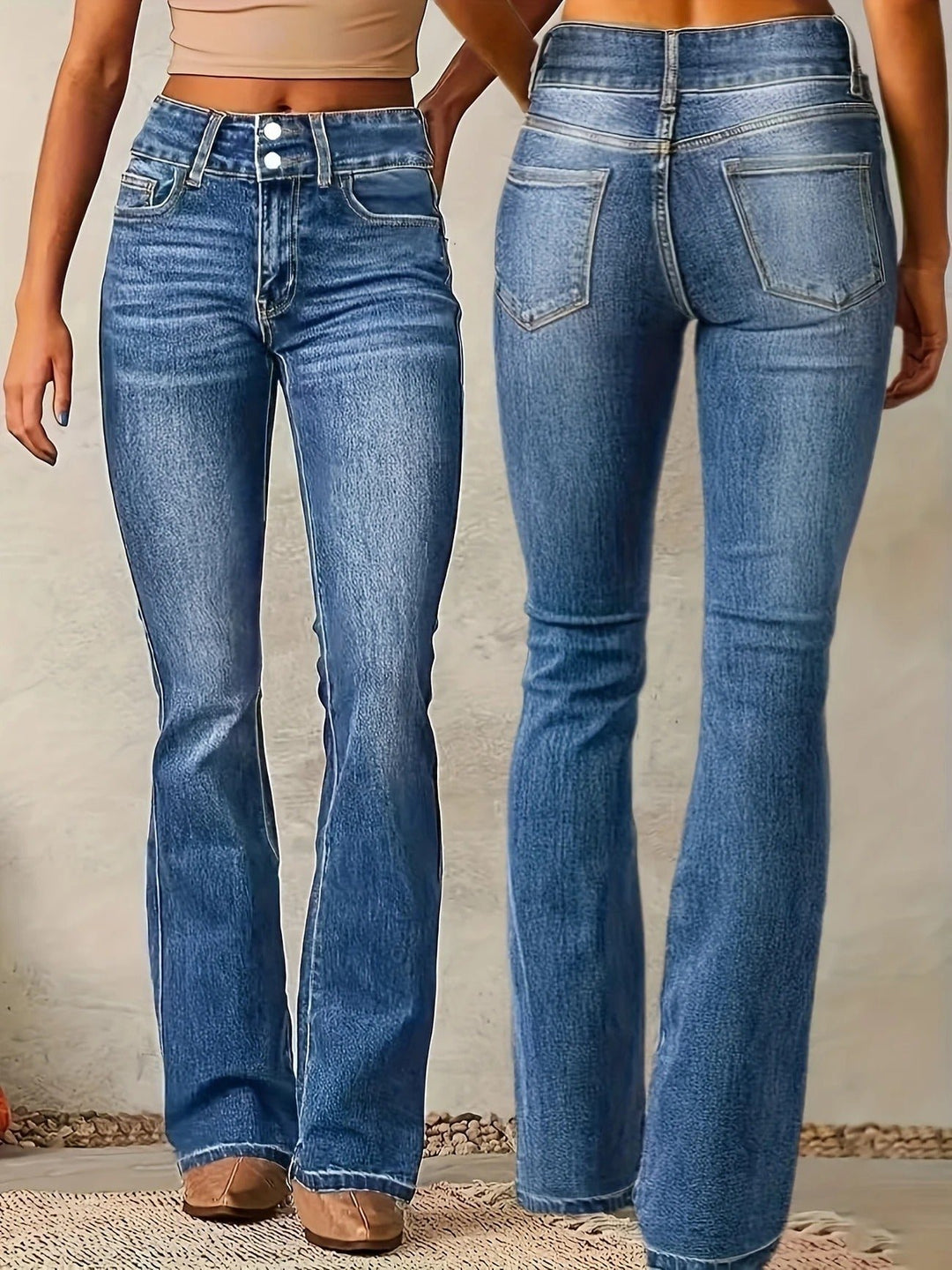 Damen High-Waist Flared-Jeans figurformende Schlaghose