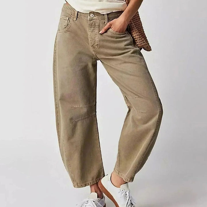 Damen High-Waist-Jeans lockerer Passform weiter Cropped Schnitt - Beige