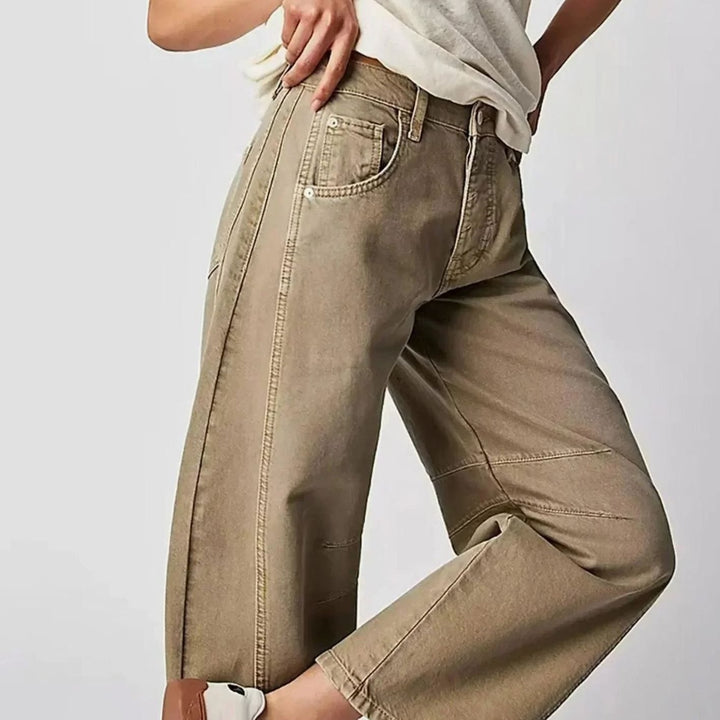 Damen High-Waist-Jeans lockerer Passform weiter Cropped Schnitt