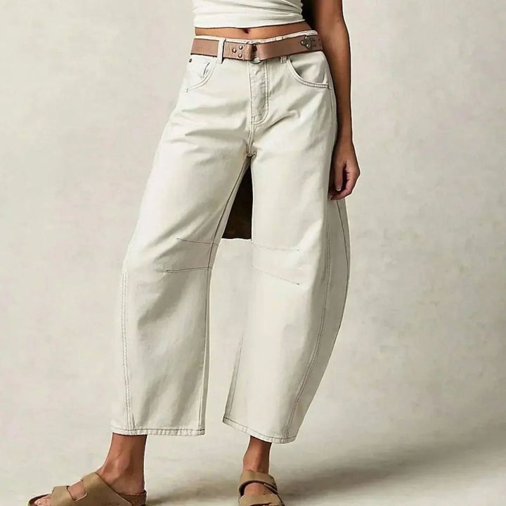 Damen High-Waist-Jeans lockerer Passform weiter Cropped Schnitt - Weiß