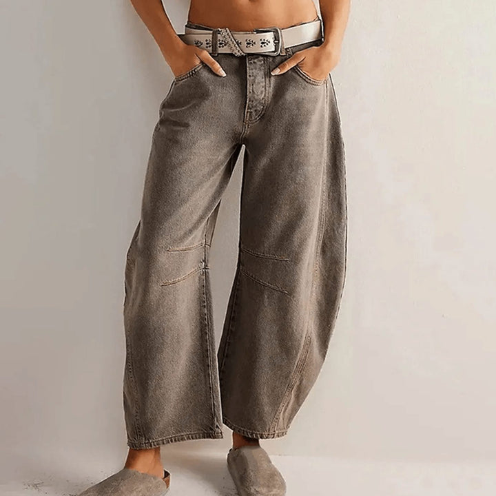 Damen High-Waist-Jeans lockerer Passform weiter Cropped Schnitt - Grau