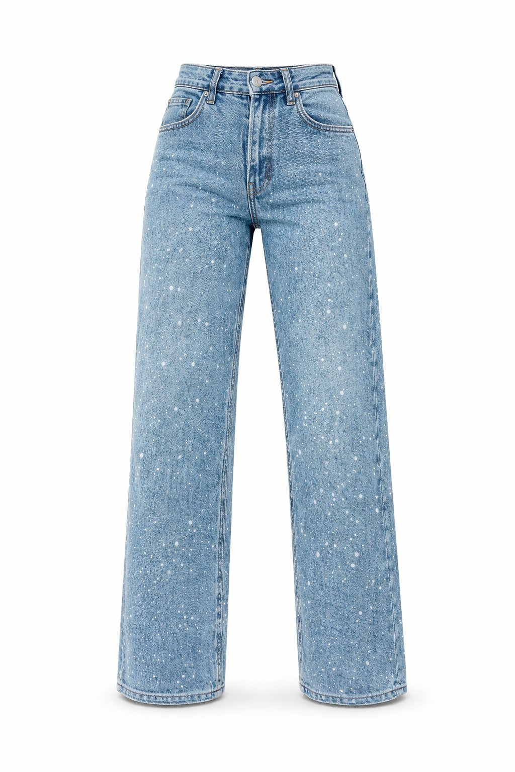 Damen High-Waist Straight-Leg Glitzer-Jeans in Hellblau