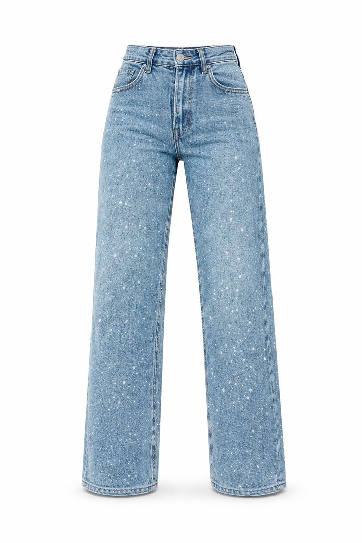 Damen High-Waist Straight-Leg Glitzer-Jeans in Hellblau