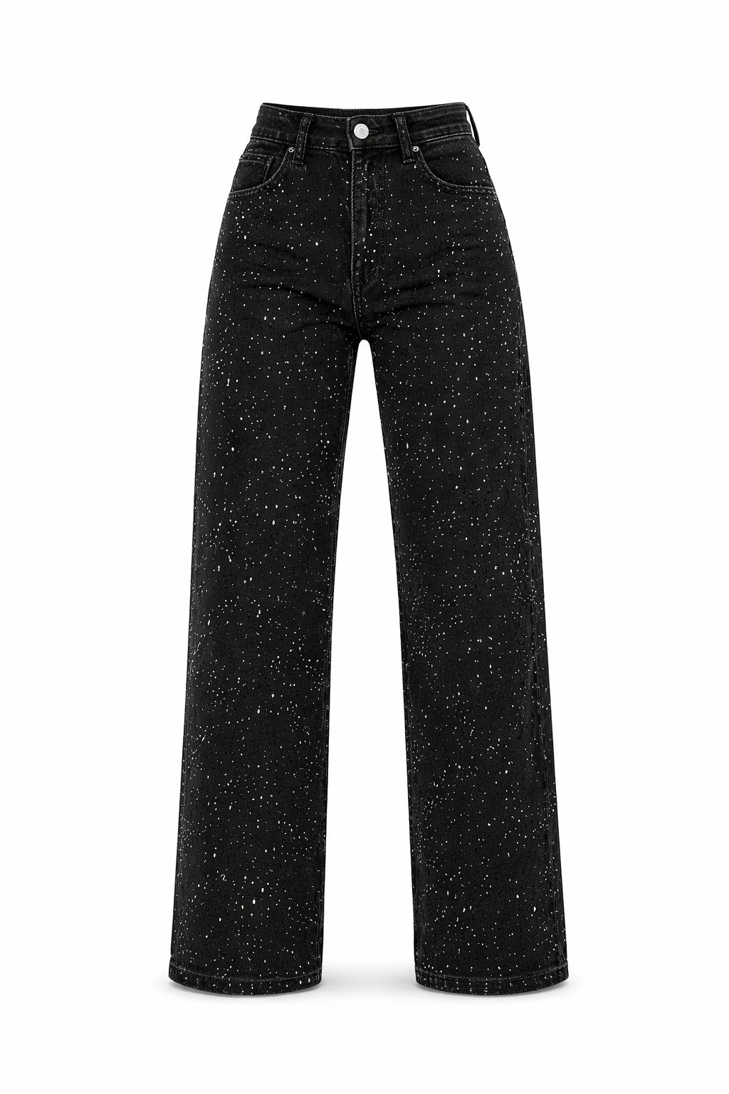 Damen High-Waist Straight-Leg Glitzer-Jeans in Hellblau
