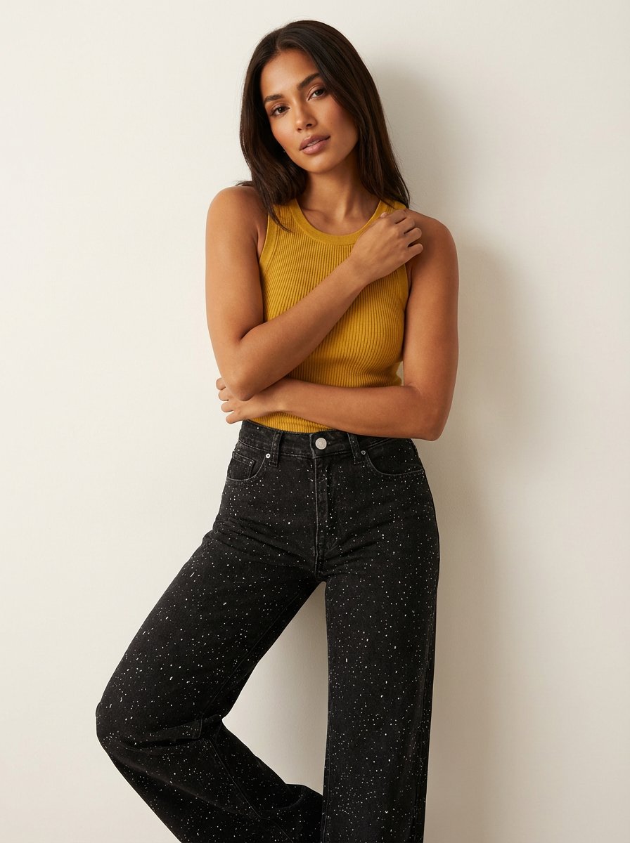 Damen High-Waist Straight-Leg Glitzer-Jeans in Hellblau