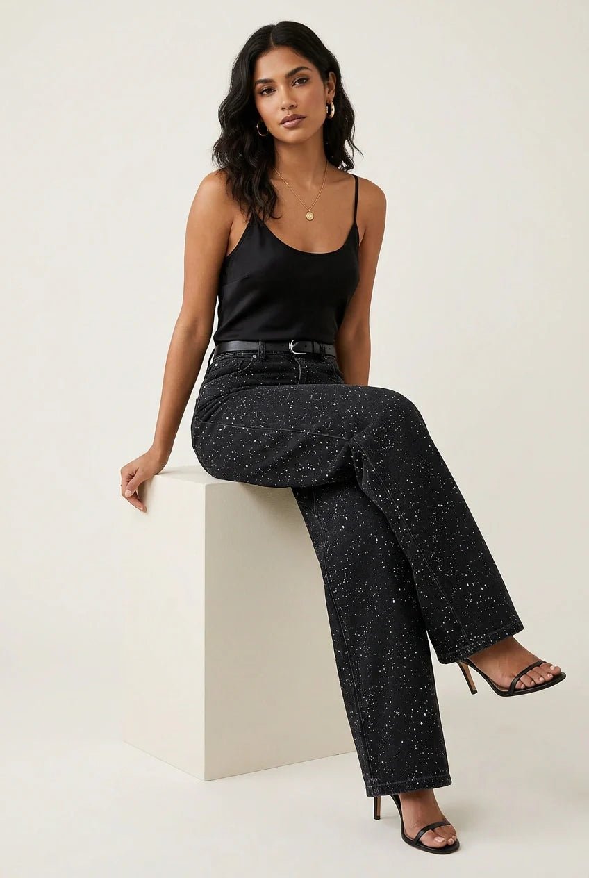 Damen High-Waist Straight-Leg Glitzer-Jeans in Hellblau