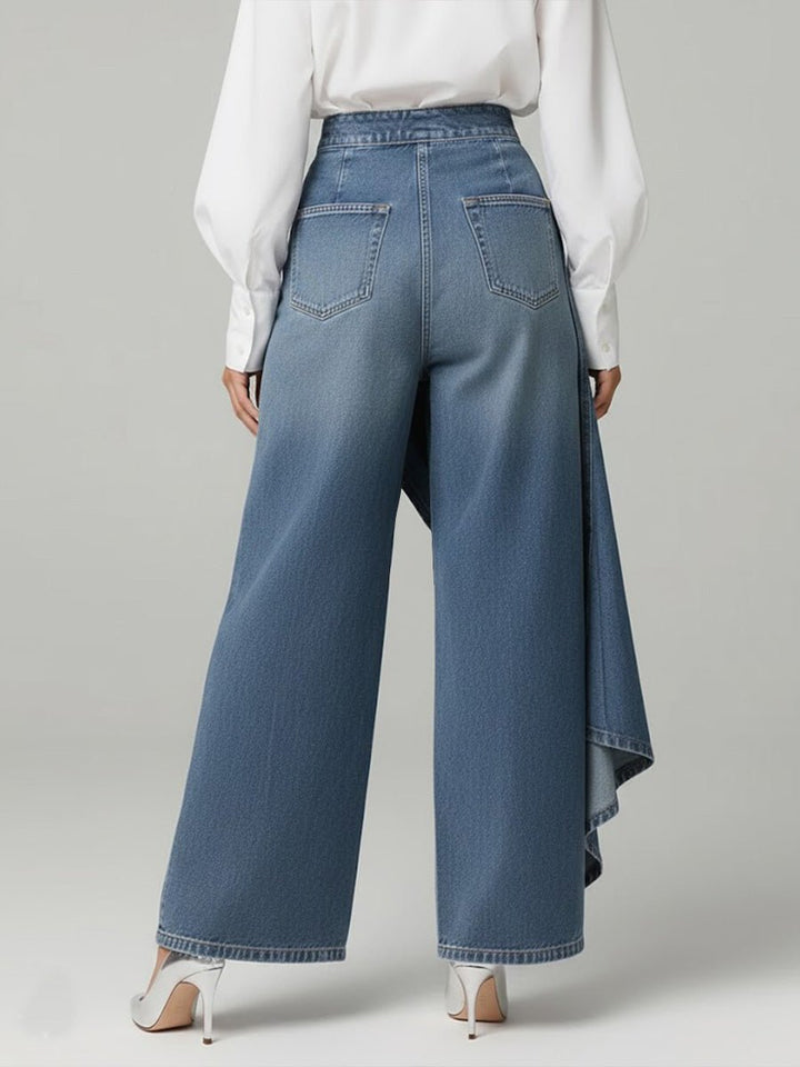 Damen High-Waist Weitbein Jeans mit asymmetrischem Rock