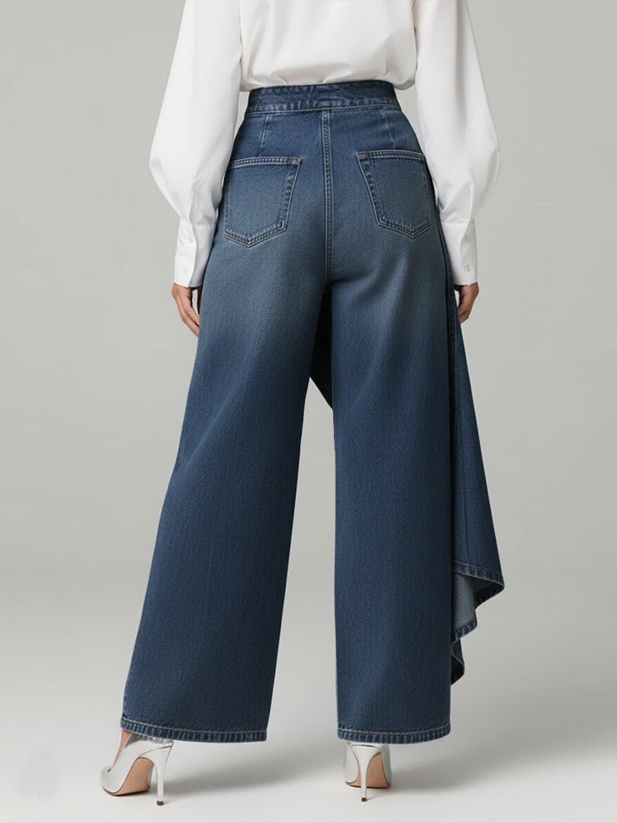 Damen High-Waist Weitbein Jeans mit asymmetrischem Rock