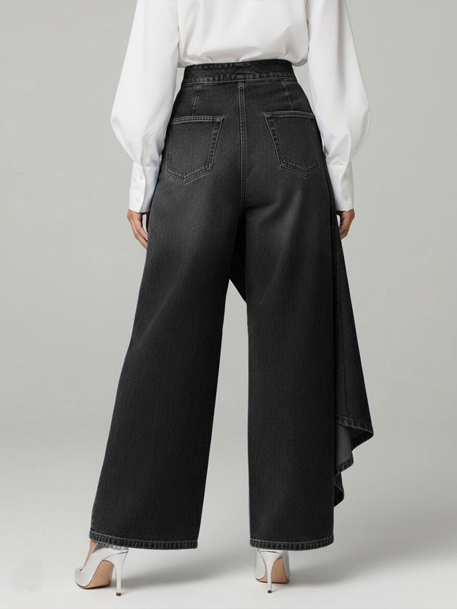 Damen High-Waist Weitbein Jeans mit asymmetrischem Rock