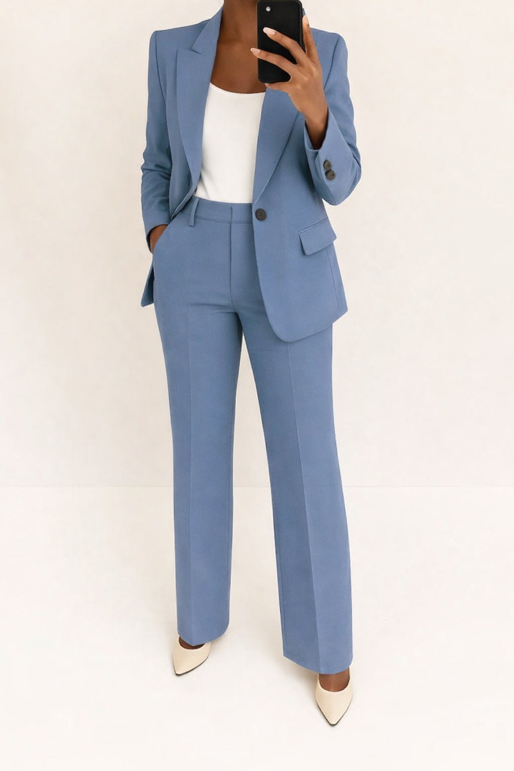 Damen High-Waist Wide-Leg Blazer-Anzug-Set - Blue