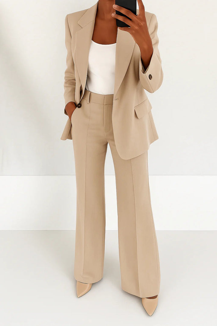 Damen High-Waist Wide-Leg Blazer-Anzug-Set - Beige