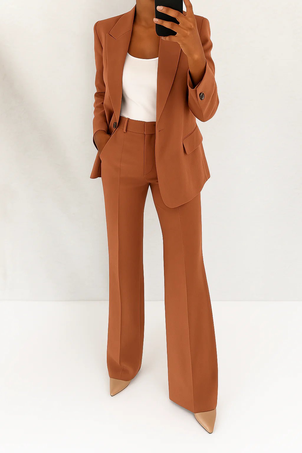 Damen High-Waist Wide-Leg Blazer-Anzug-Set - Brown