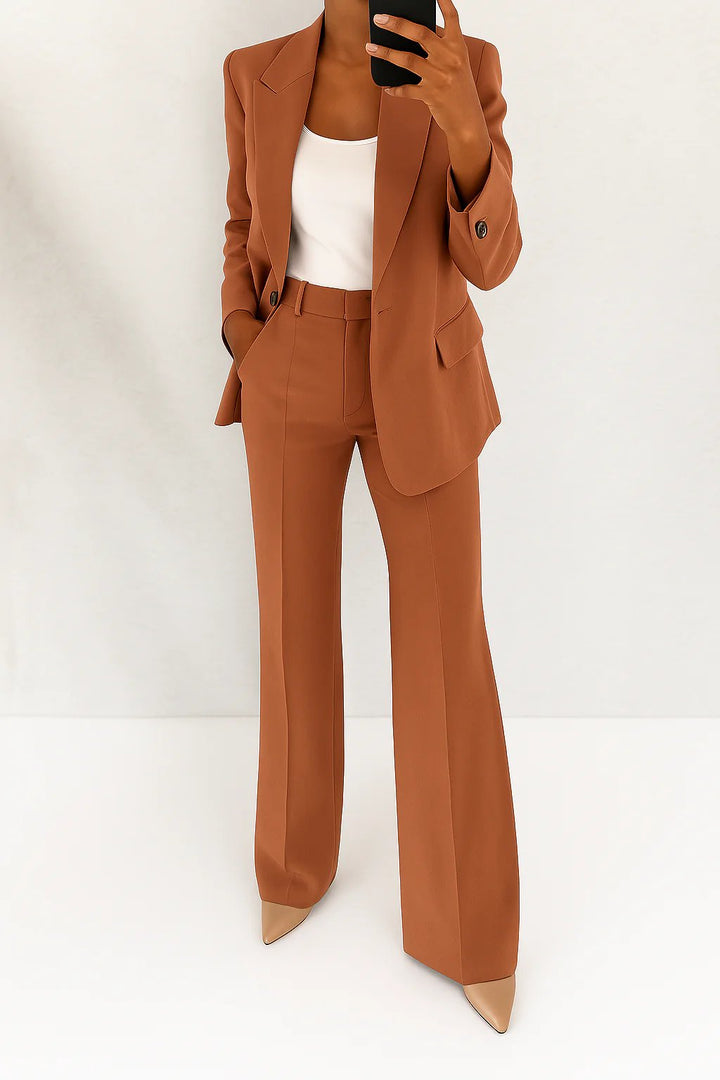 Damen High-Waist Wide-Leg Blazer-Anzug-Set - Brown