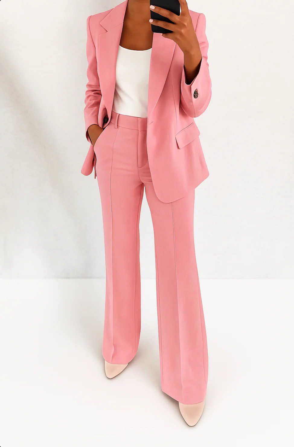 Damen High-Waist Wide-Leg Blazer-Anzug-Set - Pink