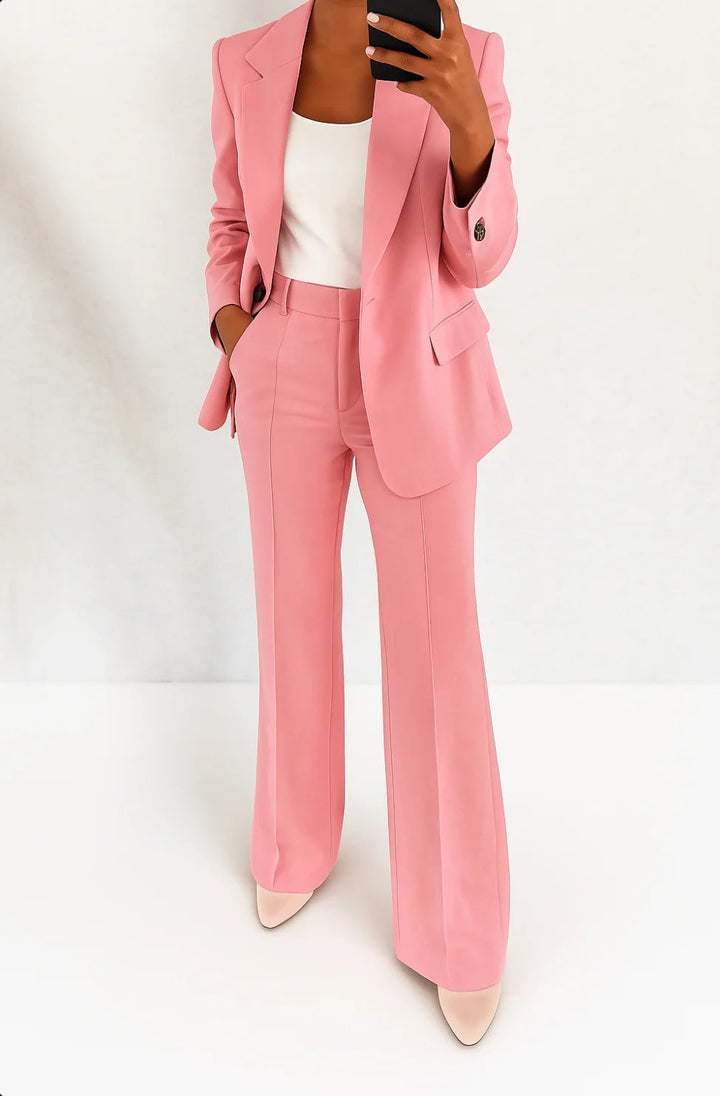 Damen High-Waist Wide-Leg Blazer-Anzug-Set - Pink