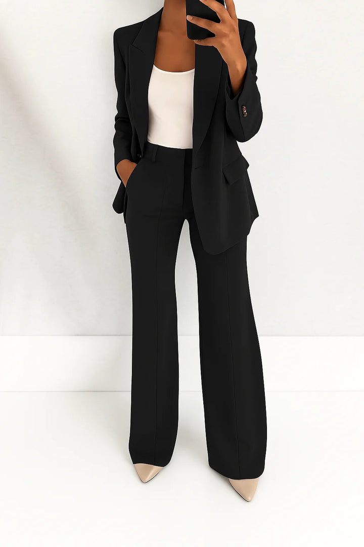 Damen High-Waist Wide-Leg Blazer-Anzug-Set - Black