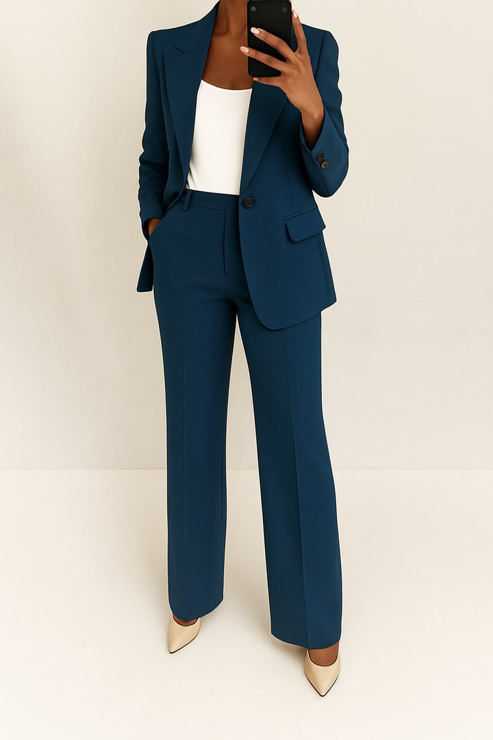 Damen High-Waist Wide-Leg Blazer-Anzug-Set - Navy Blue