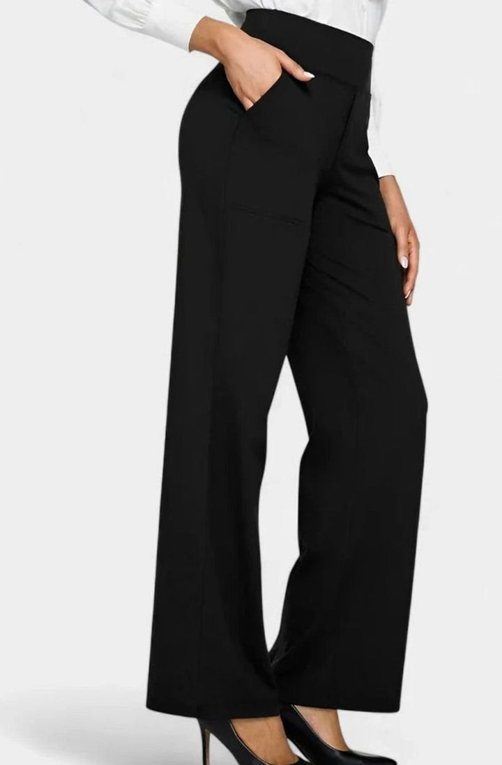 Damen Highwaist Weite Lounge-Hose mit Stretchbund - Schwarz