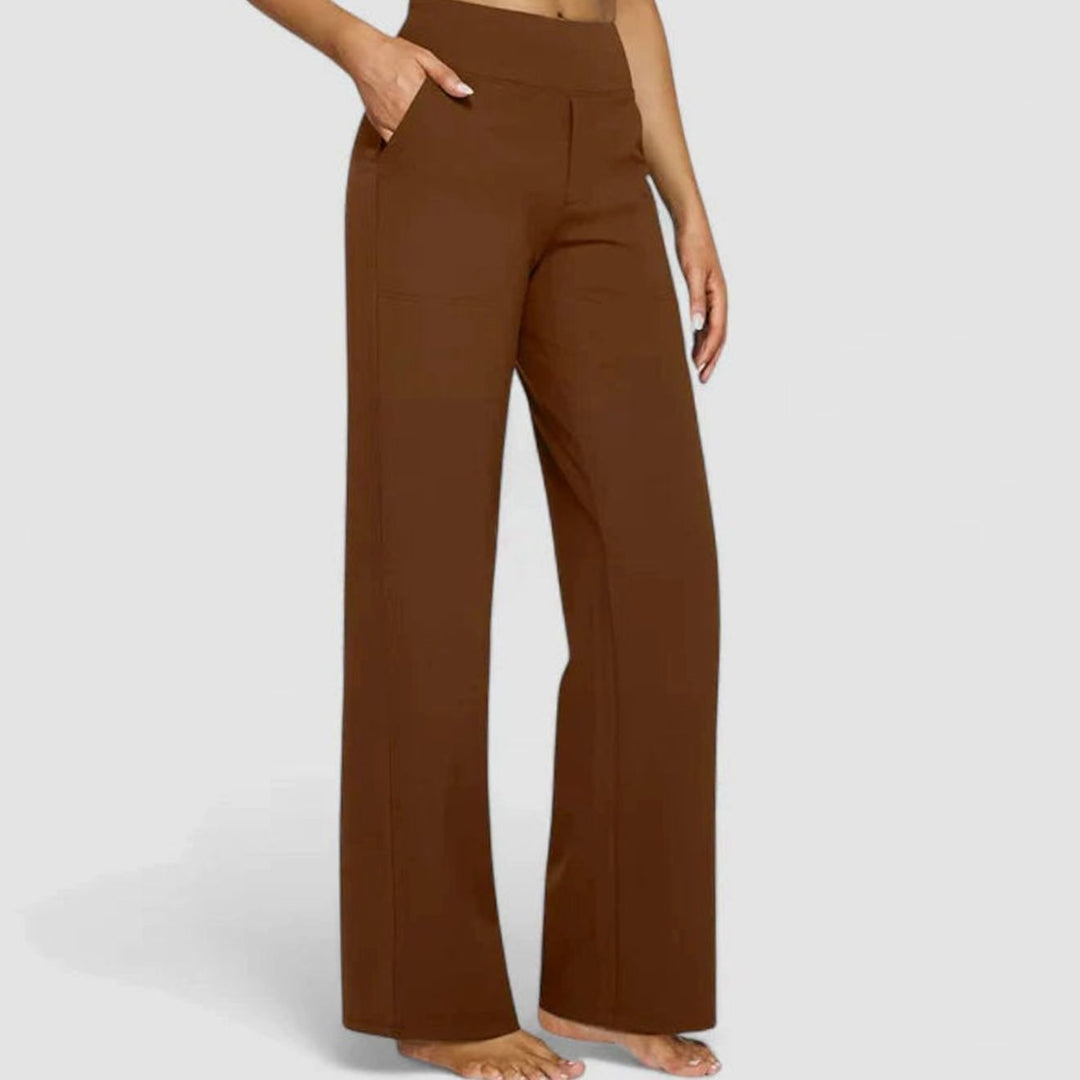 Damen Highwaist Weite Lounge-Hose mit Stretchbund - Braun
