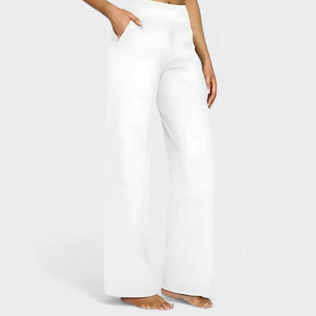 Damen Highwaist Weite Lounge-Hose mit Stretchbund - Weiß