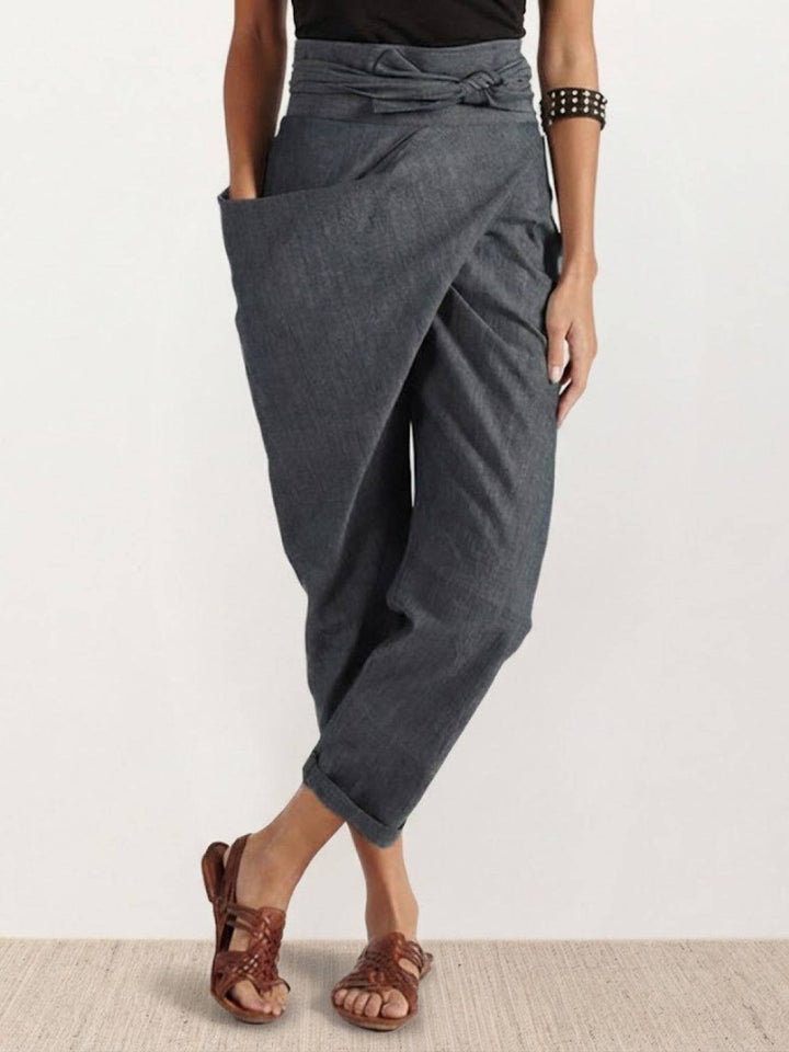 Damen Highwaist Wickelhose Cropped Tapered Schleifenbund - Gray