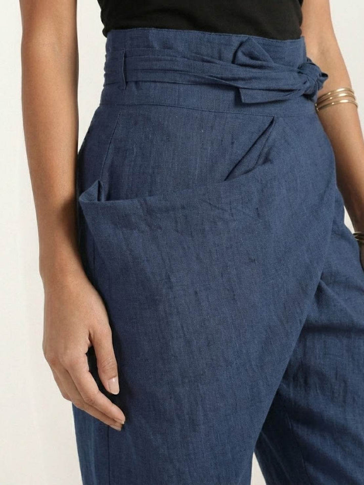 Damen Highwaist Wickelhose Cropped Tapered Schleifenbund