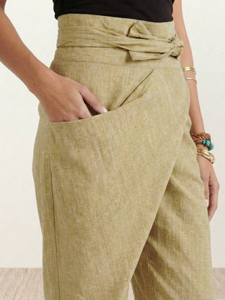 Damen Highwaist Wickelhose Cropped Tapered Schleifenbund
