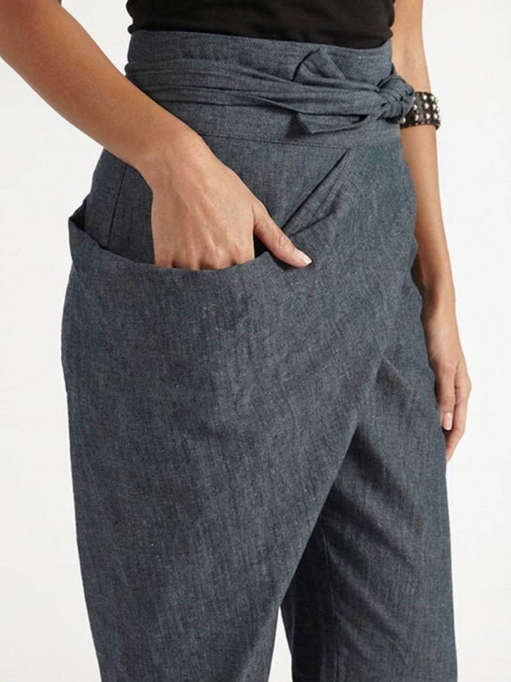 Damen Highwaist Wickelhose Cropped Tapered Schleifenbund