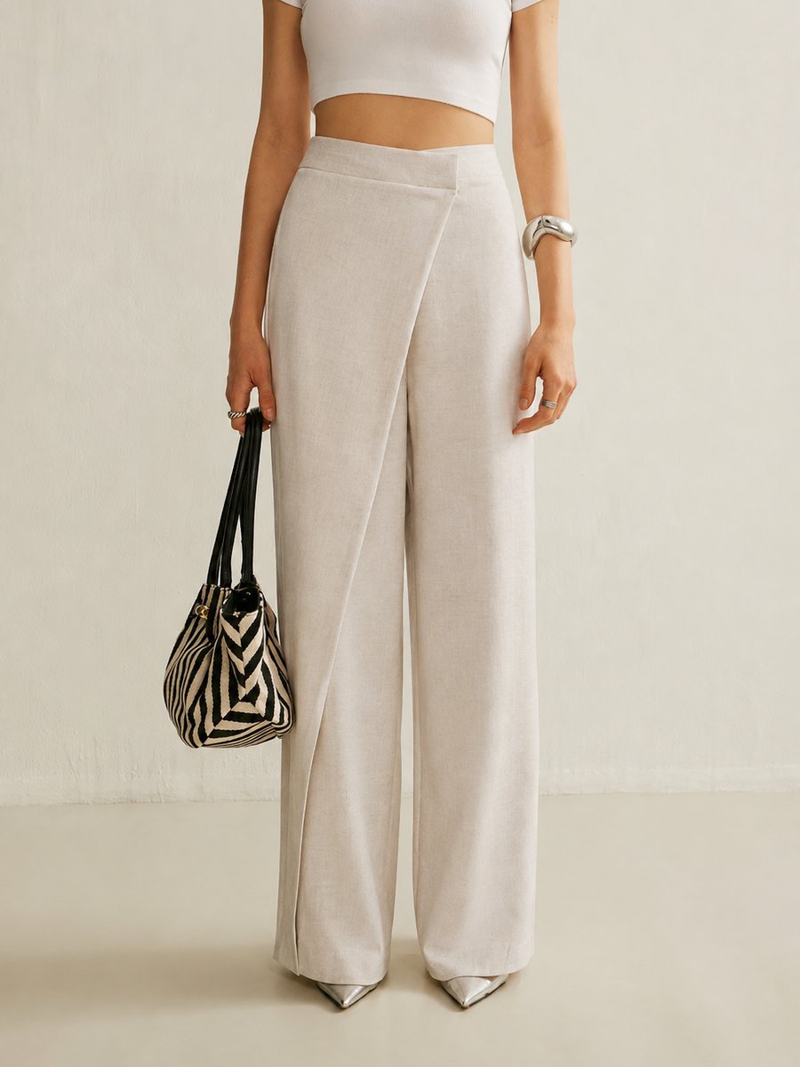 Damen Hochbund Asymmetrische Wickel Wide Leg Pants