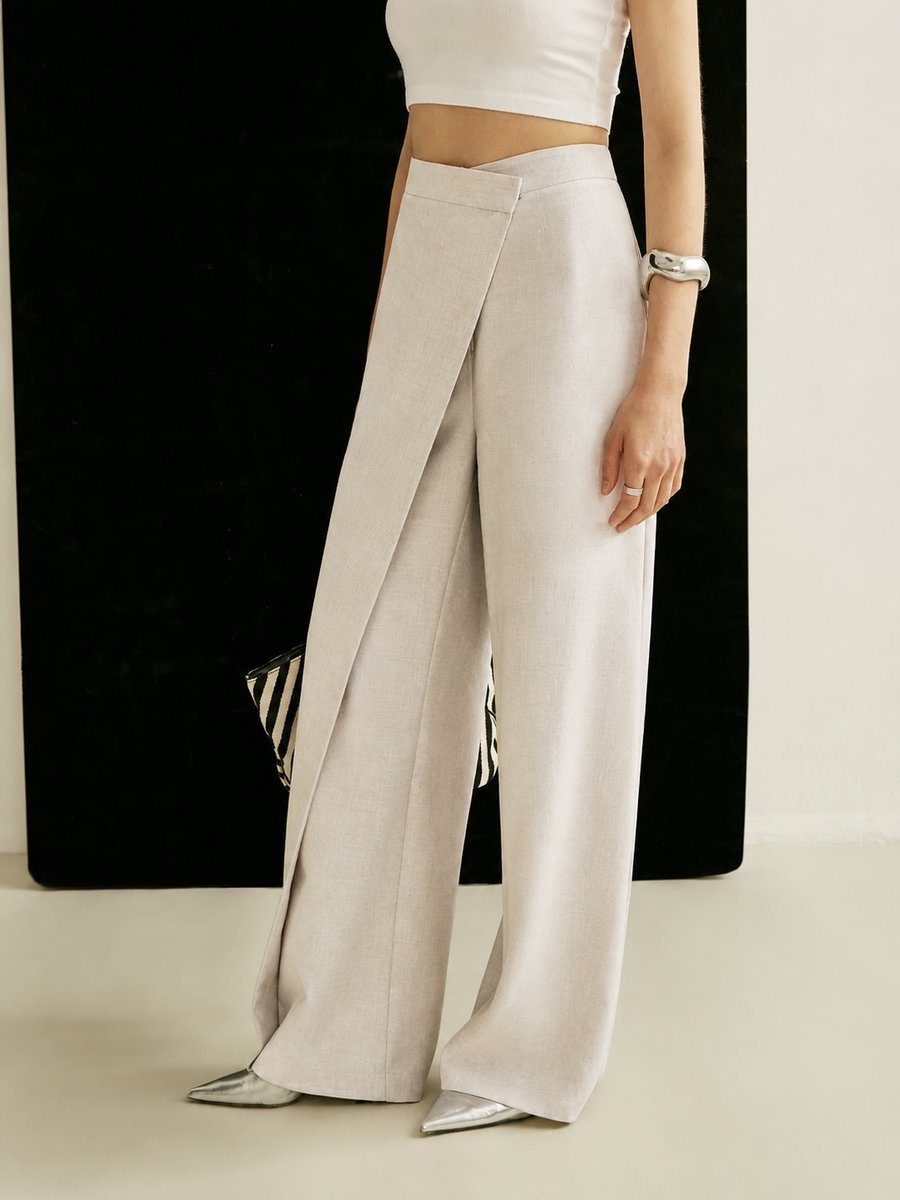 Damen Hochbund Asymmetrische Wickel Wide Leg Pants