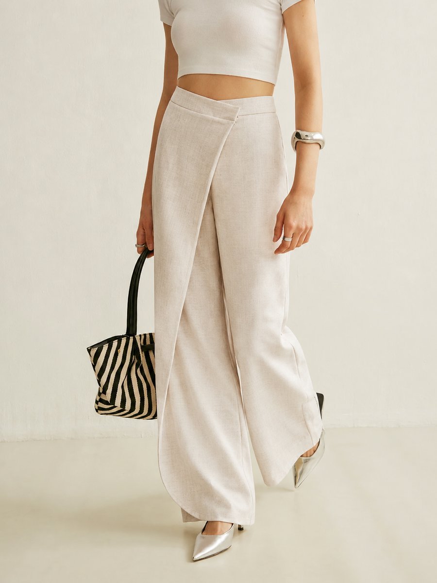 Damen Hochbund Asymmetrische Wickel Wide Leg Pants
